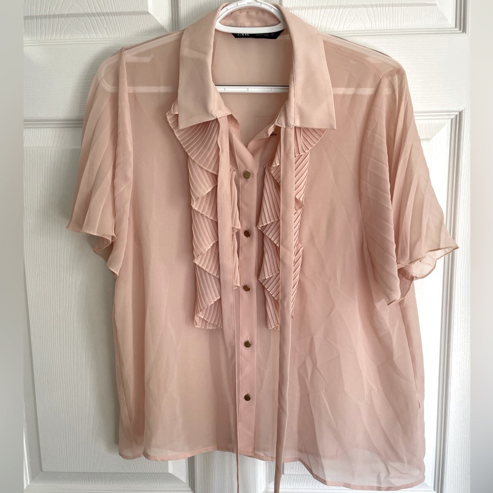 Beige Sheer Ruffled Blouse